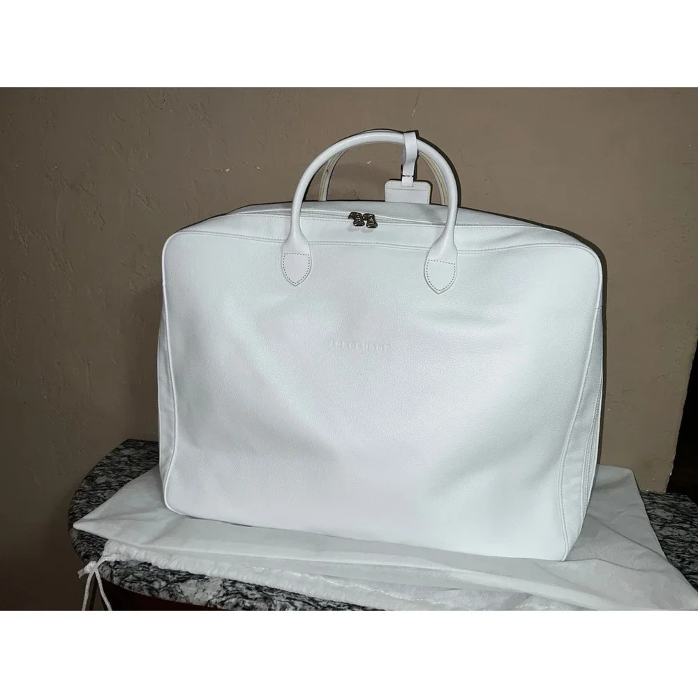 Longchamp Le Foulonne‎ M Suitcase Unisex White Leather Used Condition Travel